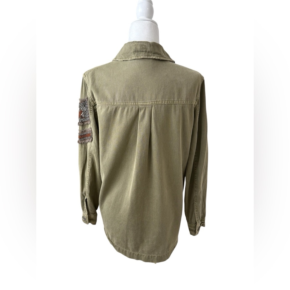 Free People Embellished Military Utlilty Style Shirt Jacket Olive Green Cotton - Picture 7 of 9